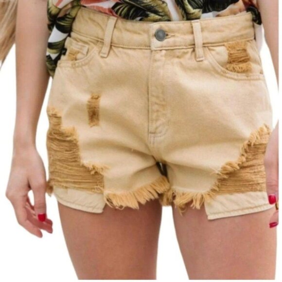 KanCan Pants - KanCan Distressed Mustard Yellow Denim Shorts NWT I Sm